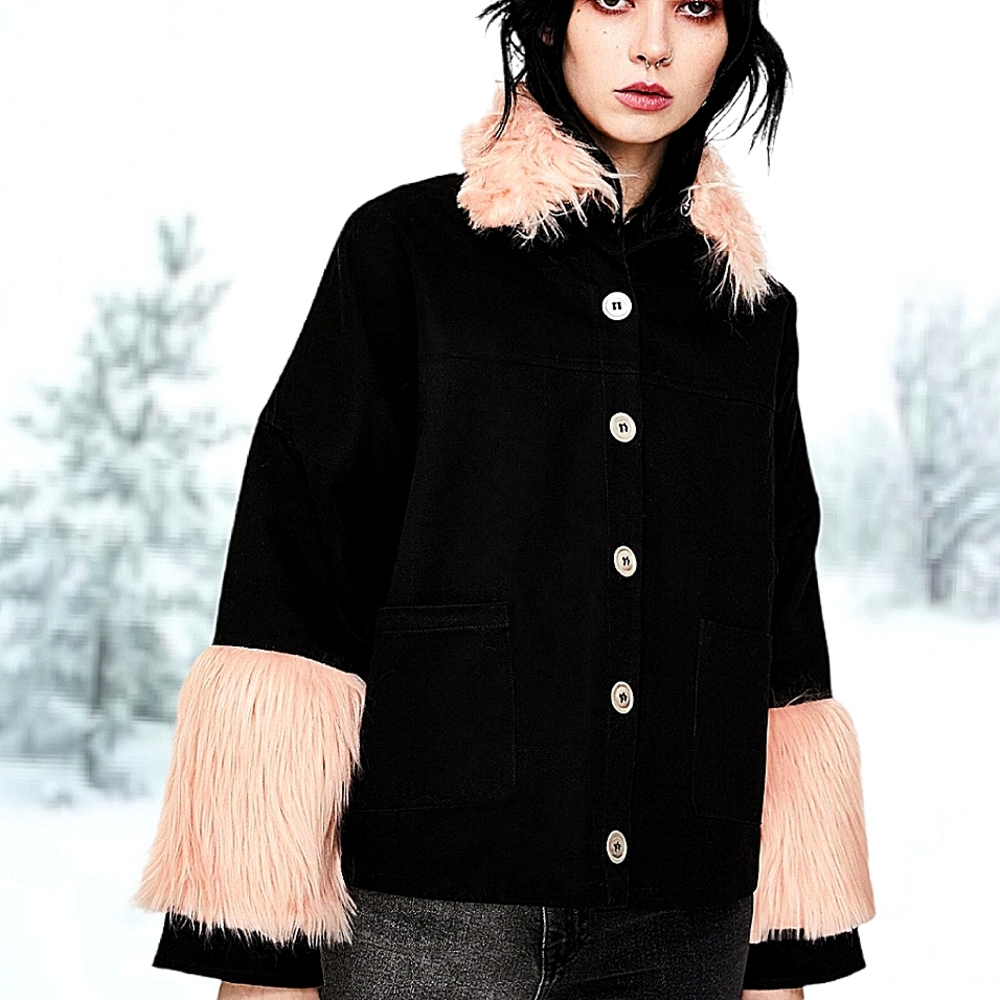 COPY - East & West Pink Fur Trim Denim Jacket